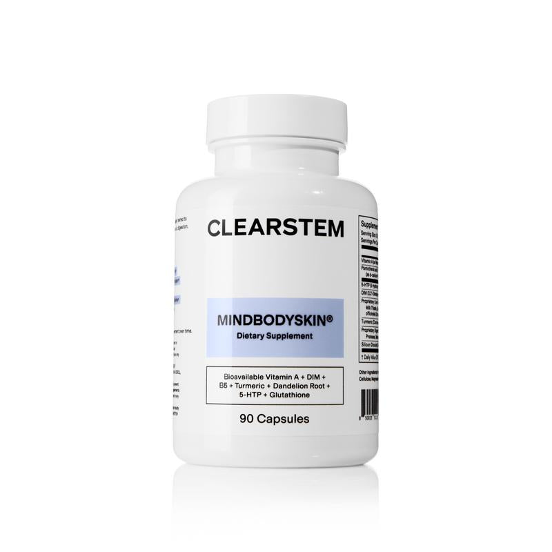 Hormonal Acne Supplement | Vitamina A + DIM + B5 + Cúrcuma + Raíz de delene 5HTP + Glutatión| 120 Capsules by Clearstem extra power