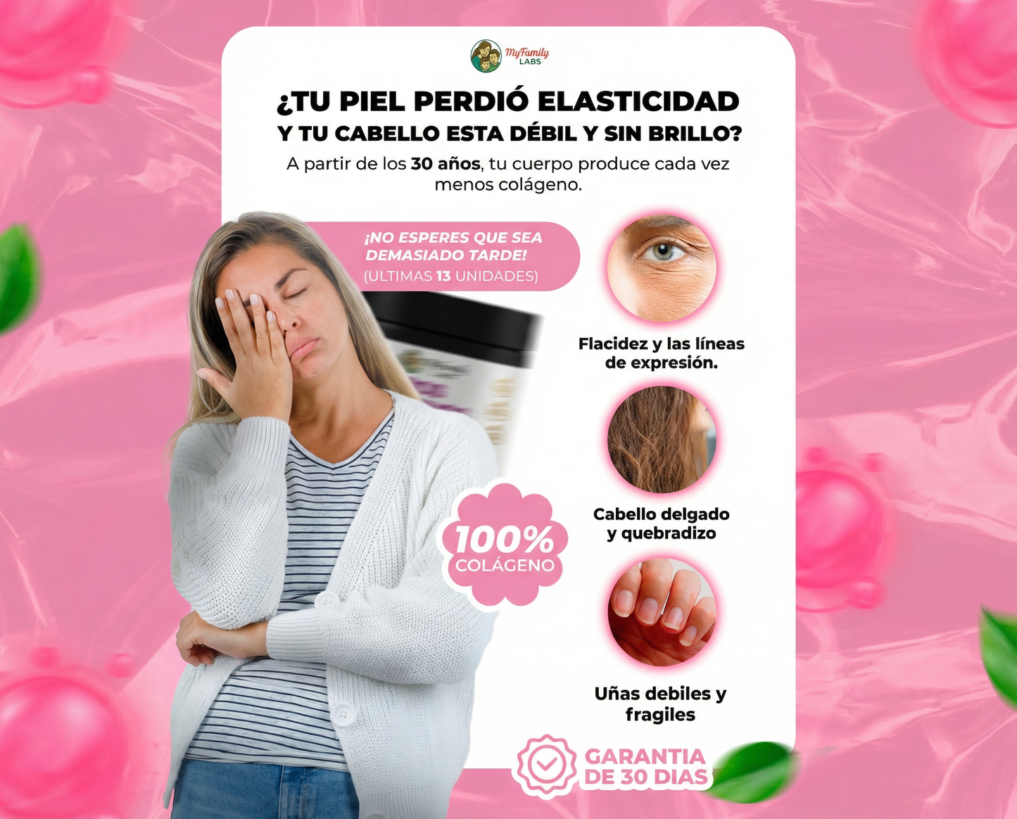 Péptidos Bioactivos de Colágeno Tipo I,II,III,V, X con Biotina, Ácido hialurónico, vitamina c (375 gr)