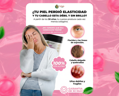 Péptidos Bioactivos de Colágeno  Tipo I,II,III,V, X con Biotina, Ácido hialurónico,  vitamina c (375 gr)
